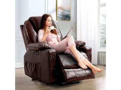 EASELAND Genuine Leather Lift Recliner Chairs with Electric Massage and Heating