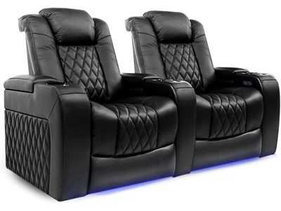 Valencia Tuscany Home Theater Seating  Premium Top Grain Italian Nappa 11000 Leather, Power Recliner (Row of 2, Black)