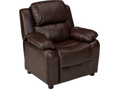 Amazon Basics Faux Leather Kids Tv Recliner with Armrest Storage, 3+ Age Group, Brown