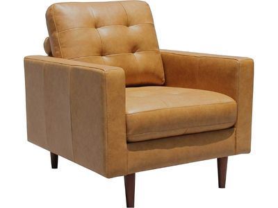 Amazon Brand – Rivet Cove Mid-Century Modern Tufted Leather Accent Chair, Caramel