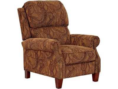 Beaumont Warm Brown Paisley Patterned High Leg Recliner Chair Traditional Armchair - Kensington Hill