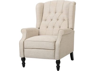 CHRISTOPHER KNIGHT HOME GDF Studio Elizabeth Tufted Fabric Recliner, Vintage Reclining Reading Armchair, Light Beige