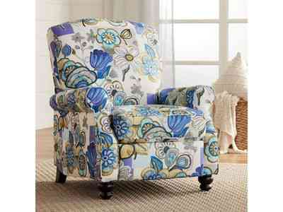 Elm Lane Ethel Multi-Color Indigo Floral Patterned Recliner Chair Modern Armchair Comfortable Push Manual Reclining Footrest Adjustable for Bedroom Living Room Reading Home Relax Office
