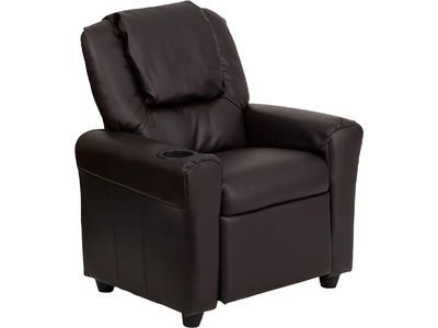 Flash Furniture Contemporary Brown LeatherSoft Kids chair and a half Recliner with Cup Holder and Headrest