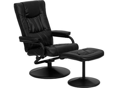 Flash Furniture Contemporary Multi-Position Recliner and Ottoman with Wrapped Base in Black LeatherSoft