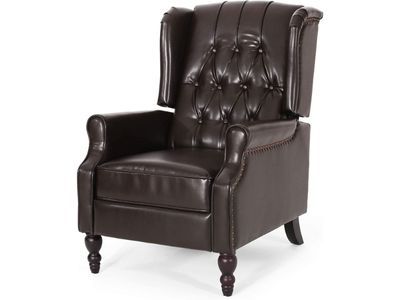 GDFStudio Elizabeth Tufted Bonded Leather Recliner accent chair, Vintage Reclining Reading Armchair (Brown).