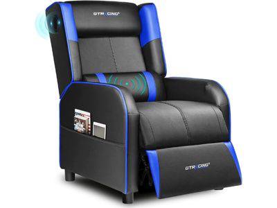 GTRACING Gaming Recliner Chair with Massage And Bluetooth Speakers to enjoy Tv and music, Blue