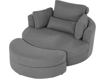 GoDoco Swivel Accent Barrel Chair and a half recliner Lounge Club Big Round Sofa with Pillows and Storage Ottoman for Living Room and Bedroom (Dark Grey + Fabric)