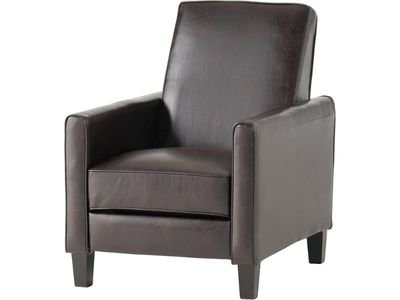 Great Deal Furniture Lucas Brown Leather Modern Sleek High Leg Chair and a half recliner.