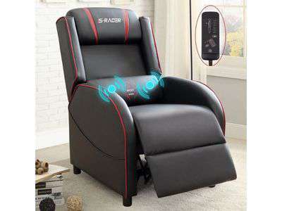 Homall Gaming Recliner Chair And a Half Racing Style Single Living Room Sofa Recliner PU Leather Recliner Seat Home Theater Seating (Red, Massage)