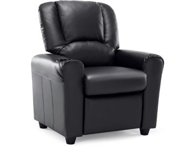 JC HOME Contemporary Leather Kids Recliner with Cup Holder and Headrest, Dark Black