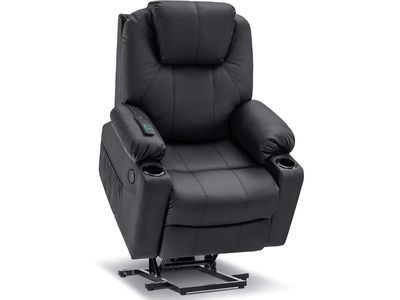 Mcombo Electric Power Lift Recliner Chair Sofa with Massage and Heat for Elderly, Faux Leather 7040 (Medium, Black)