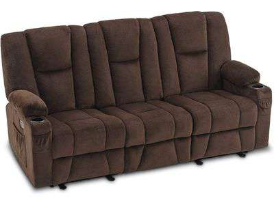 Mcombo Power Reclining Sofa with Heat and Massage,USB Ports, Cup Holders,3-Seat Dual Recliner Sofa for Living Room 6015