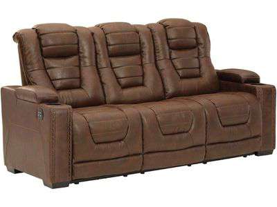 Signature Design by Ashley Owner's Box Faux Leather Power Reclining Sofa with Adjustable Headrest, Brown