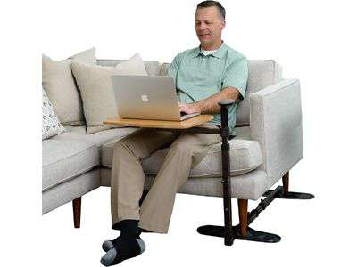 Stander Omni Adjustable  Swivel Bamboo recliner Table Tray with Ergonomic Stand Assist Mobility Handle