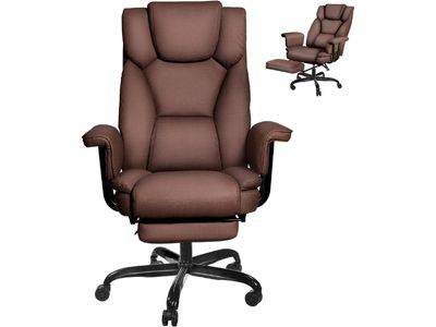 Toszn Lay Flat Reclining Executive Office Chair with Footrest, High Back Big and Tall Office Chair Wide Seat with 180° Backrest, Managerial Desk Office Chair for Heavy People, Brown