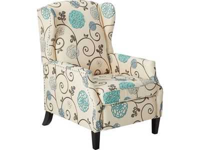 Westeros High Leg Traditional Wingback Fabric Recliner Chair (White & Blue Floral)