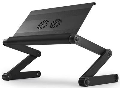 WorkEZ Executive Adjustable desk for recliner with Laptop Stand with 2 Fans 3 USB Ports, Ergonomic Aluminum portable Lap Desk for Bed Couch tray