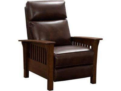 BarcaLounger Artisan Electric Recliner Chair with Power Headrest (Craftsman Mission Style) - 9PH-3746-5702-87 Wenlock Fudge Leather