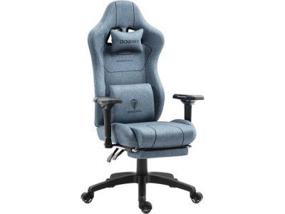 Dowinx Gaming Chair Denim Fabric with Pocket Spring Cushion, Ergonomic Computer Chair with Massage Lumbar Support and Footrest, Blue