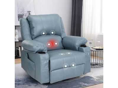 KCREAM Recliner Chair with Massage and Heating,360 Degree Swivel Single Glider Sofa, Cloth Blue