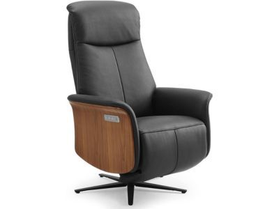MODULAX CHASAM Zero Gravity Electric Recliner Chair - Black Leather & Wood