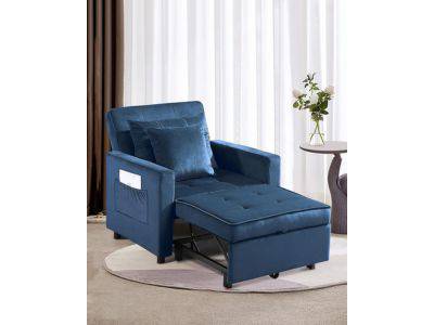 XSPRACER Convertible Sleeper Chair Bed 3 in 1, Adjustable Recliner, Armchair, Sofa, Bed, Flannel, Dark Blue, Single One