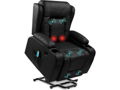 Best Choice Products PU Leather Electric Power Lift Chair, Recliner Massage Chair, Adjustable Furniture for Back, Legs with Positions, USB Port, Heat, Cupholders, Easy-to-Reach Side Button - Black